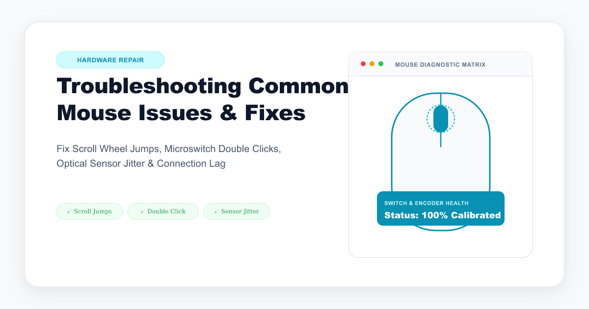Mouse scroll wheel and button diagnostic test showing common mouse malfunctions and fixes